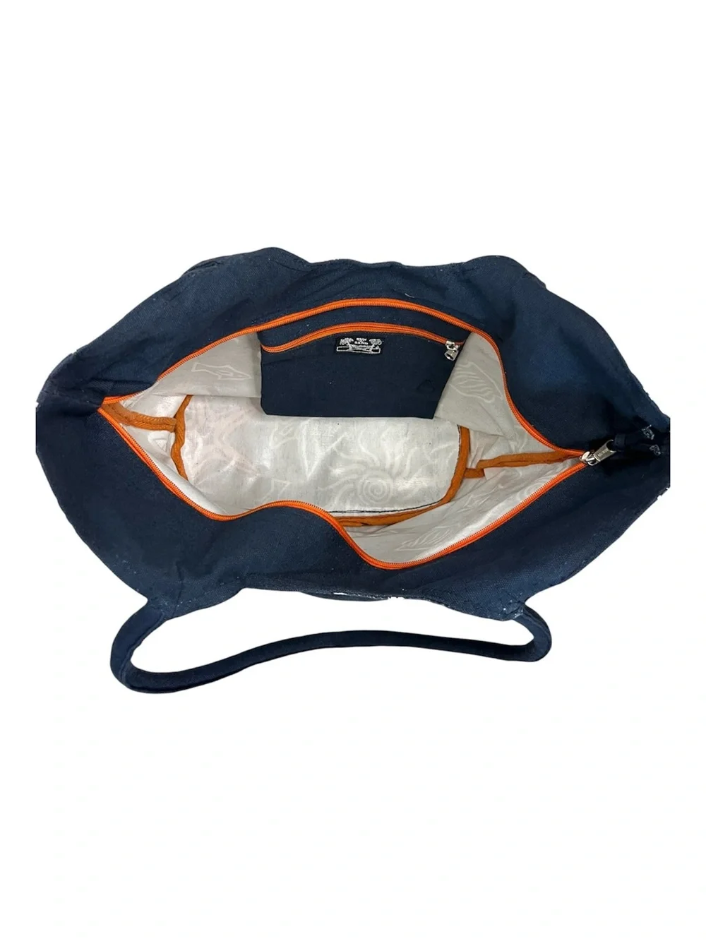 Sun N Sand Navy Beach Tote with Orange Starfish and White Shell Print